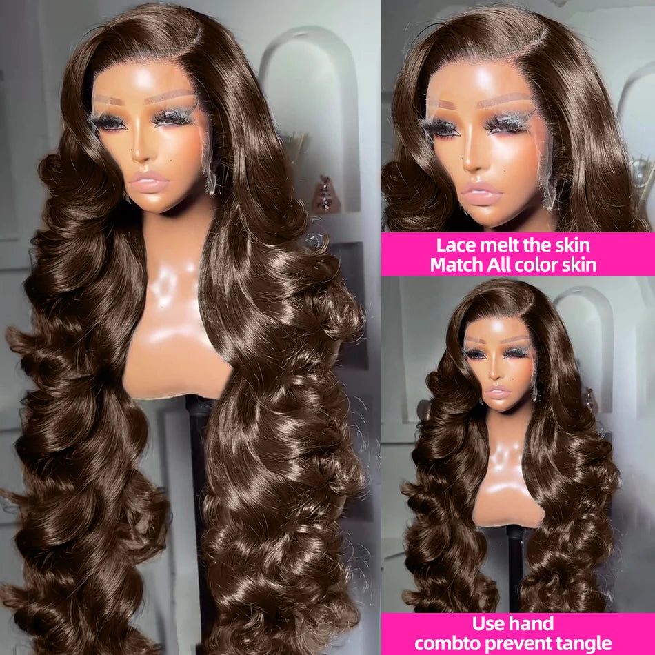 (13x6 & 13x4) 16-40" - Glossy Brown Waves Wig