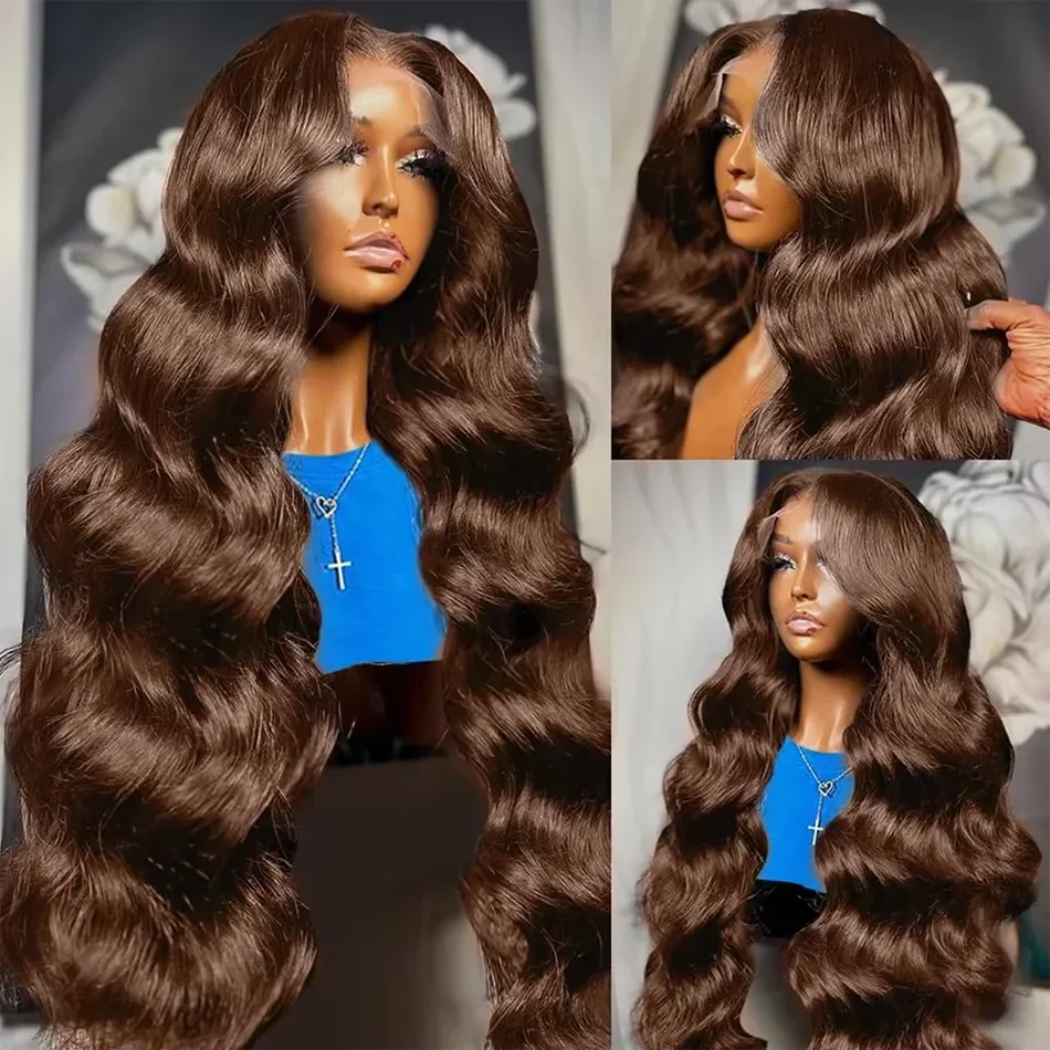 (13x6 & 13x4) 16-40" - Glossy Brown Waves Wig