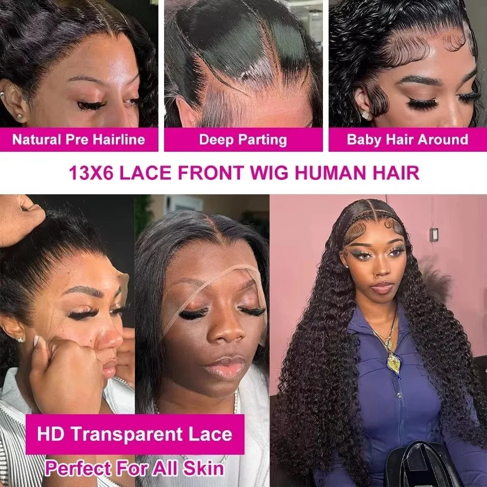 (13x4, 13x6) 16-40"- Deep Wave Lace Magic Wig