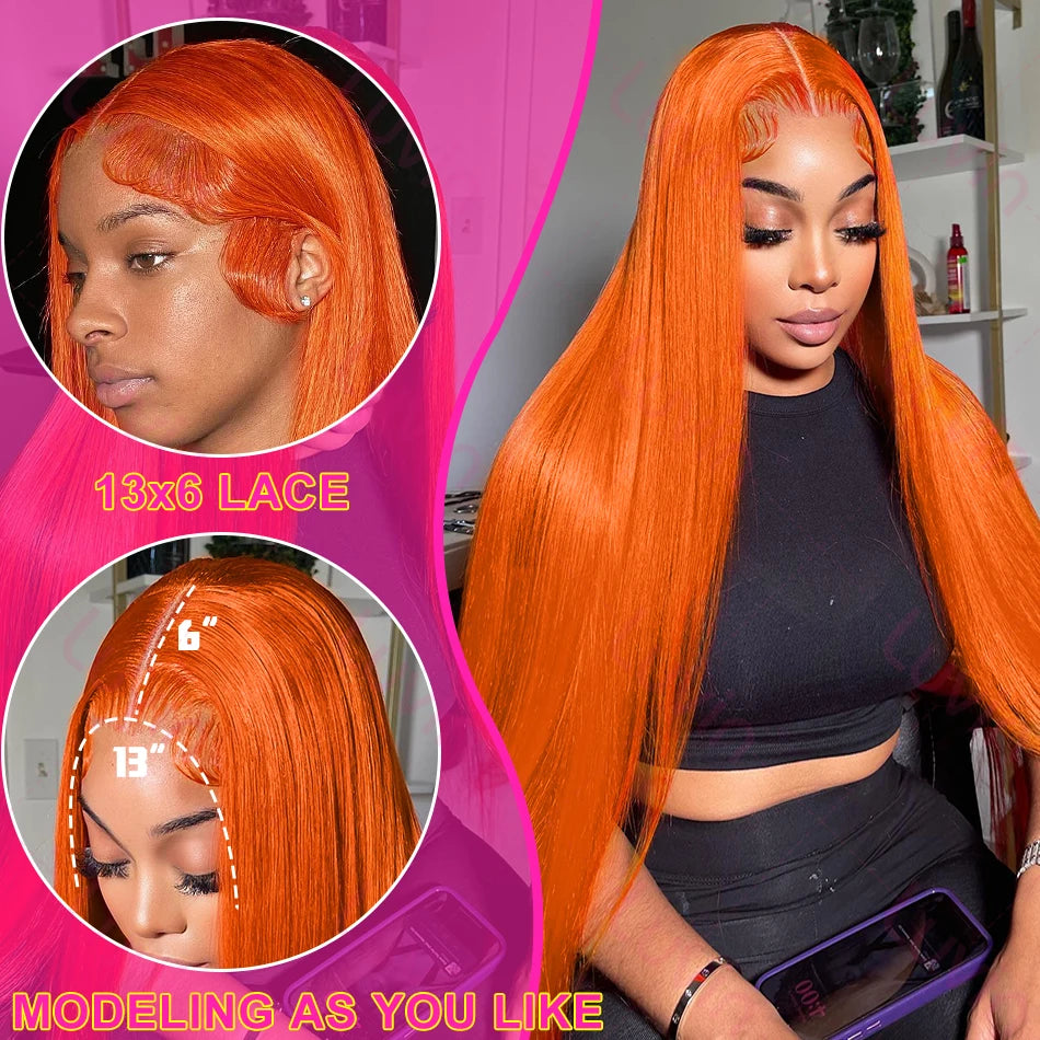 (13x4, 13x6) 18-36"- Ginger Sleek HD Lace Wig