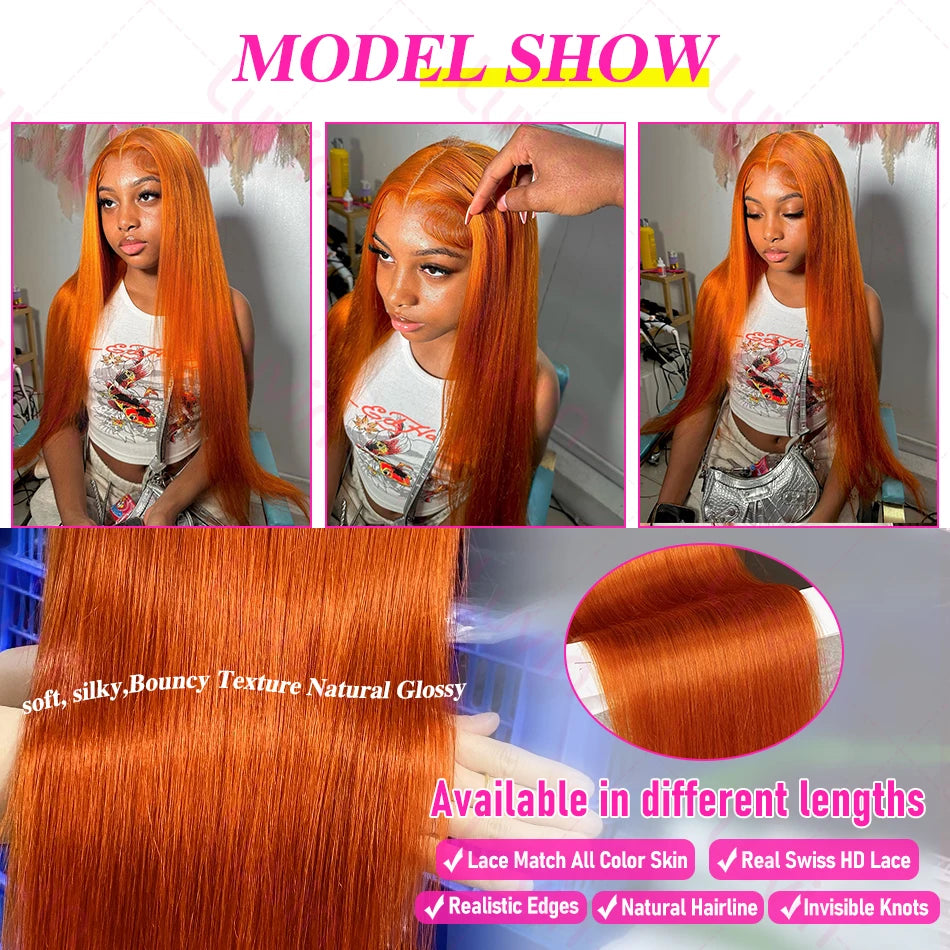 (13x4, 13x6) 18-36"- Ginger Sleek HD Lace Wig